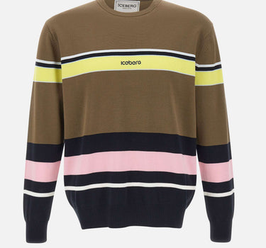 ICEBERG Maglia girocollo con righe e logo MULTICOLOR Uomo 