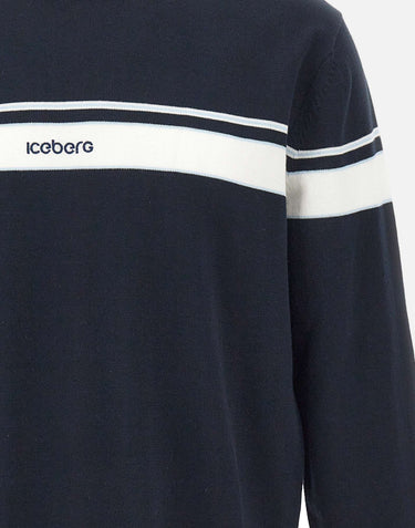 ICEBERG Maglia girocollo con righe e logo BLUE Uomo 