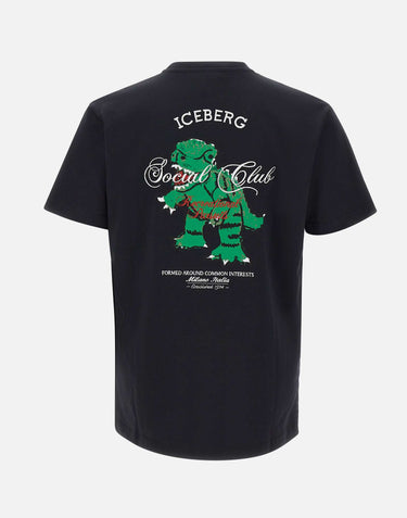 ICEBERG T-shirt con logo ricamato e stampa sul retro BLACK Uomo 