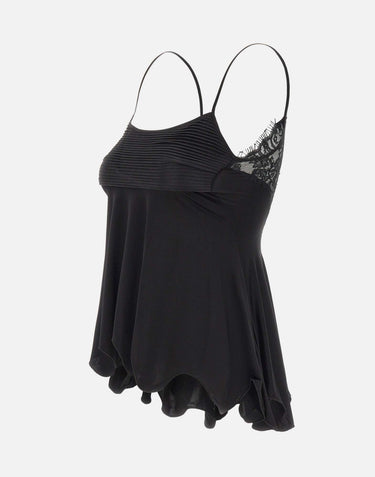 JACQUES WEI Top in raso con ruches e pizzo BLACK Donna 
