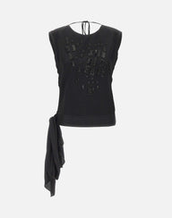 JACQUES WEI Top in raso con ricamo gioiello BLACK Donna 