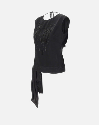 JACQUES WEI Top in raso con ricamo gioiello BLACK Donna 