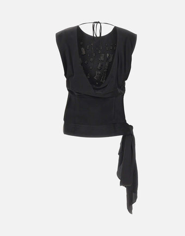 JACQUES WEI Top in raso con ricamo gioiello BLACK Donna 