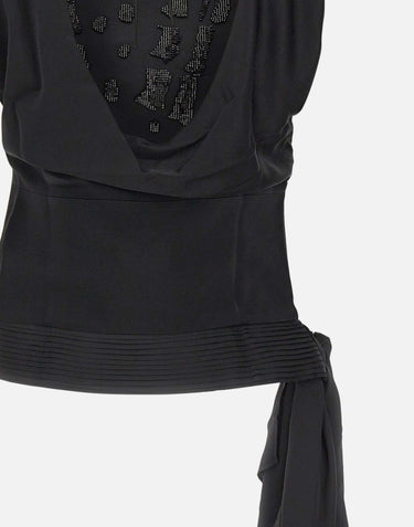 JACQUES WEI Top in raso con ricamo gioiello BLACK Donna 