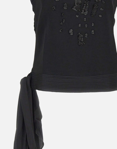 JACQUES WEI Top in raso con ricamo gioiello BLACK Donna 