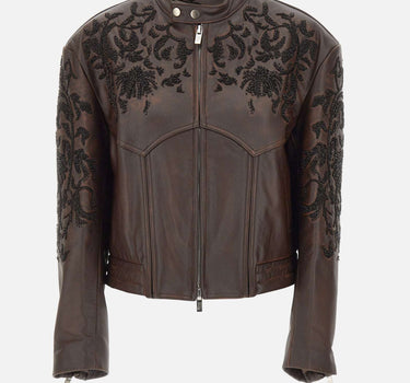 JACQUES WEI Giacca in pelle con ricamo floreale BROWN Donna 