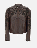 JACQUES WEI Giacca in pelle con ricamo floreale BROWN Donna 