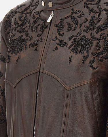 JACQUES WEI Giacca in pelle con ricamo floreale BROWN Donna 