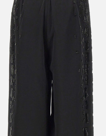 Pantaloni in raso con ricamo gioiello KZ006 BLACK JACQUES WEI 