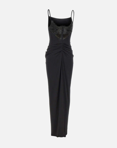 Abito lungo con drappeggi QZ011 BLACK JACQUES WEI 