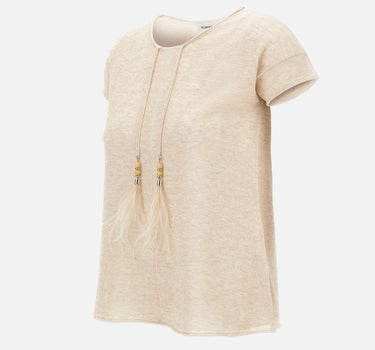 KANGRA Maglia a maniche corte con dettaglio piume BEIGE Donna 