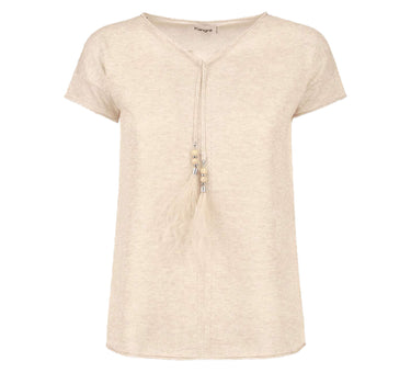 KANGRA Maglia a maniche corte con dettaglio piume BEIGE Donna 