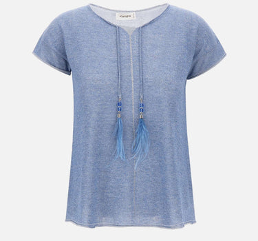 KANGRA Maglia a maniche corte con dettaglio piume Light Blue Donna 