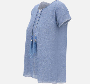 KANGRA Maglia a maniche corte con dettaglio piume Light Blue Donna 