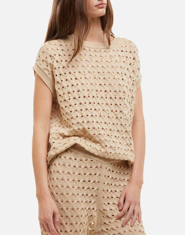 KANGRA Maglia girocollo smanicata BEIGE Donna 