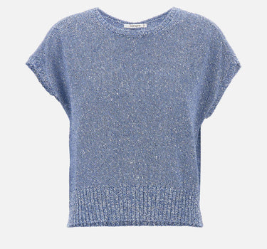 KANGRA Maglia smanicata con paillettes e piume Light Blue Donna 