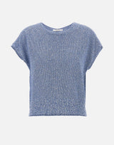 KANGRA Maglia smanicata con paillettes e piume Light Blue Donna 