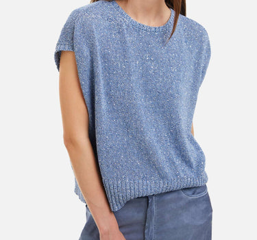 KANGRA Maglia smanicata con paillettes e piume Light Blue Donna 