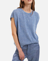 KANGRA Maglia smanicata con paillettes e piume Light Blue Donna 