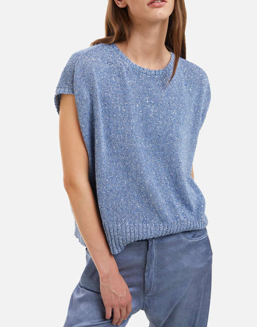 KANGRA Maglia smanicata con paillettes e piume Light Blue Donna 
