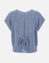 KANGRA Maglia smanicata con paillettes e piume Light Blue Donna 