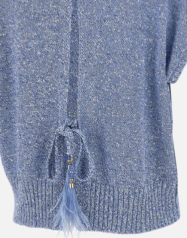 KANGRA Maglia smanicata con paillettes e piume Light Blue Donna 