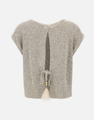 KANGRA Maglia smanicata con paillettes e piume GREY Donna 