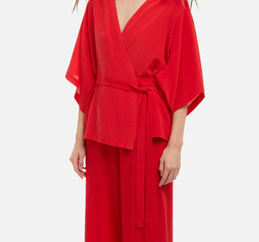 KANGRA Blusa incrociata in crêpe di seta RED Donna 