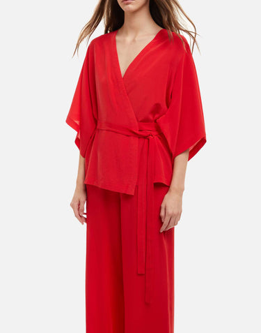 KANGRA Blusa incrociata in crêpe di seta RED Donna 