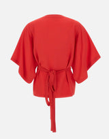 KANGRA Blusa incrociata in crêpe di seta RED Donna 