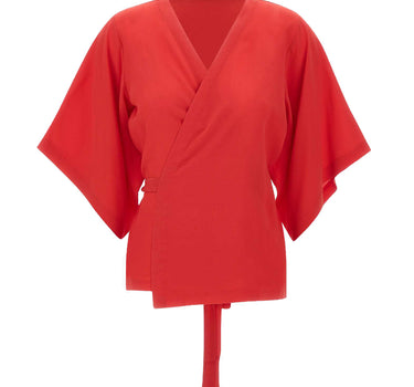 KANGRA Blusa incrociata in crêpe di seta RED Donna 