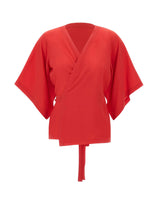 KANGRA Blusa incrociata in crêpe di seta RED Donna 