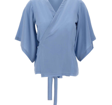 KANGRA Blusa incrociata in crêpe di seta Light Blue Donna 