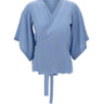 KANGRA Blusa incrociata in crêpe di seta Light Blue Donna 