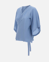 KANGRA Blusa incrociata in crêpe di seta Light Blue Donna 