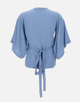 KANGRA Blusa incrociata in crêpe di seta Light Blue Donna 