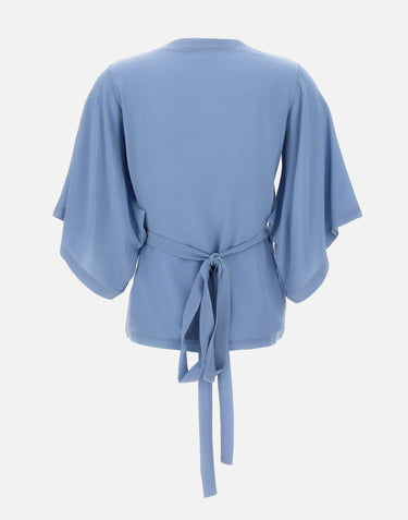 KANGRA Blusa incrociata in crêpe di seta Light Blue Donna 