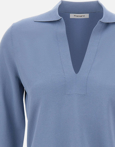 KANGRA Polo rasata con fondo asimmetrico Light Blue Donna 
