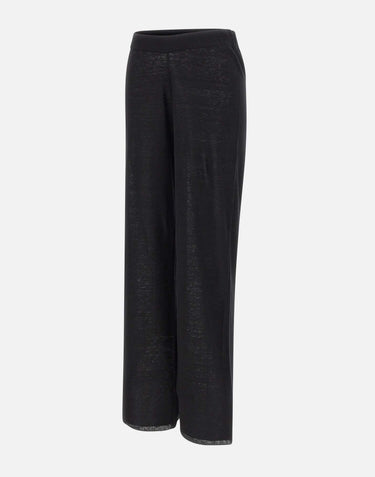 KANGRA Pantaloni palazzo in maglia di lino BLACK Donna 