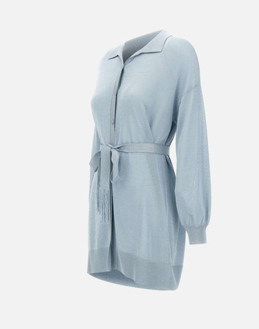 KANGRA Maxi cardigan con cintura Light Blue Donna 