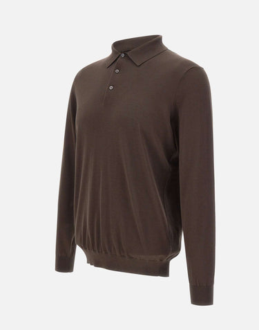 KANGRA Polo in misto seta e cotone BROWN Uomo 