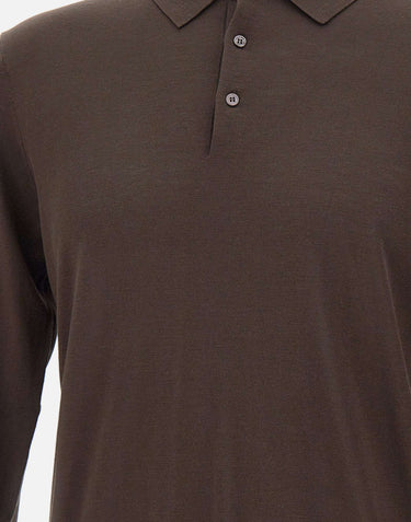 KANGRA Polo in misto seta e cotone BROWN Uomo 