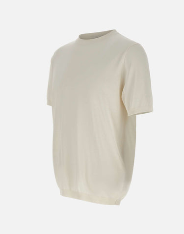 KANGRA Maglia a maniche corte in misto seta e cotone WHITE Uomo 