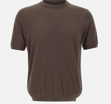 KANGRA Maglia a maniche corte in misto seta e cotone BROWN Uomo 
