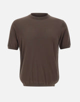 KANGRA Maglia a maniche corte in misto seta e cotone BROWN Uomo 