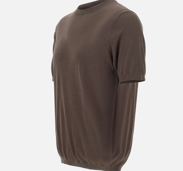 KANGRA Maglia a maniche corte in misto seta e cotone BROWN Uomo 