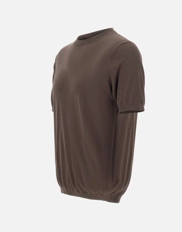 KANGRA Maglia a maniche corte in misto seta e cotone BROWN Uomo 