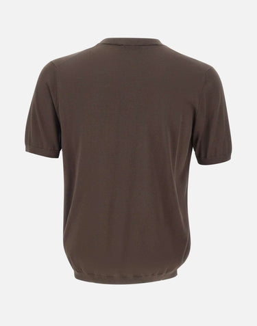 KANGRA Maglia a maniche corte in misto seta e cotone BROWN Uomo 