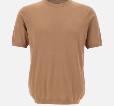 KANGRA Maglia a maniche corte in misto seta e cotone BROWN Uomo 