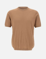KANGRA Maglia a maniche corte in misto seta e cotone BROWN Uomo 